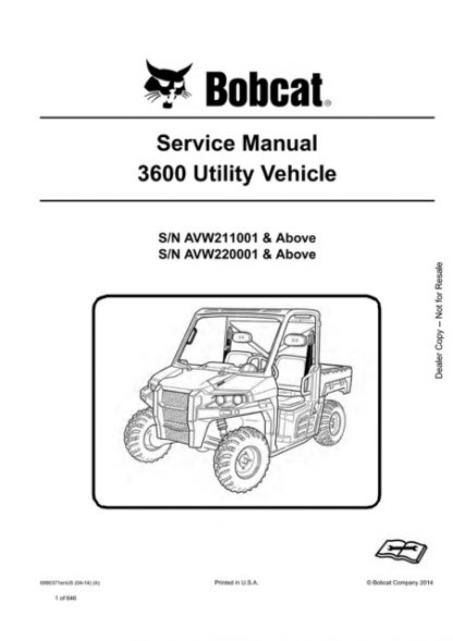 Bobcat 3600 Utility Vehicle Service Repair Manual
