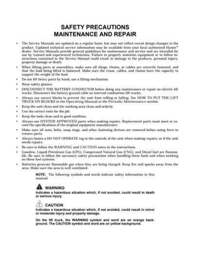 Hyster P177 (H40FT, H50FT, H60FT, H70FT) Forklift Service Manual