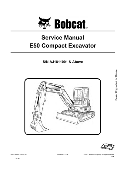 Bobcat E50 Compact Excavator Service Repair Manual