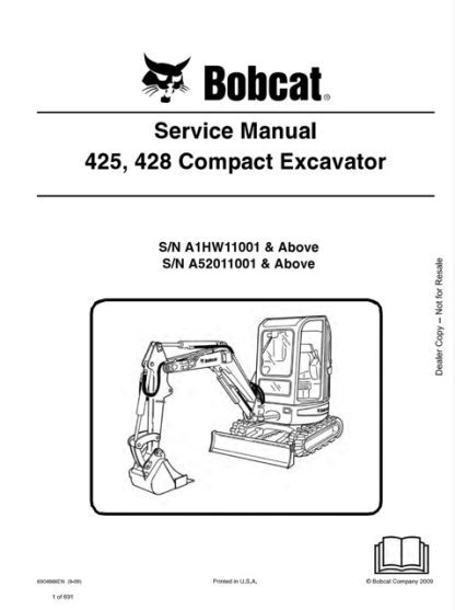 Bobcat 425, 428 Compact Excavator Service Repair Manual