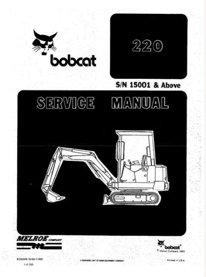 Bobcat 220 Excavator Service Repair Manual