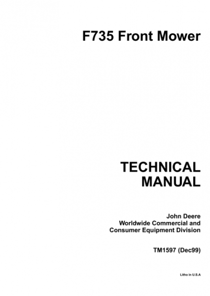 John Deere F735 Front Mower Technical Manual TM1597