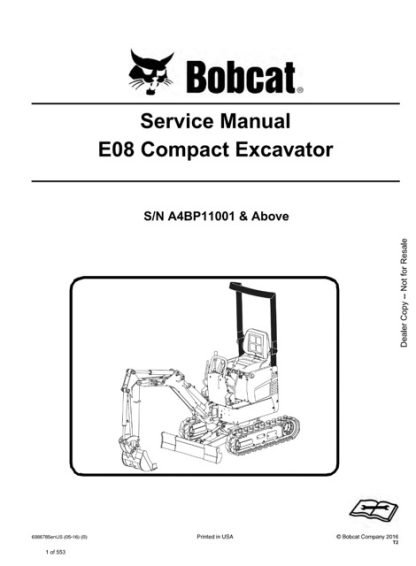 Bobcat E08 Compact Excavator Service Repair Manual