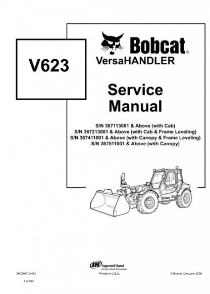Bobcat V623 VersaHandler Service Repair Manual