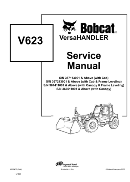 Bobcat V623 VersaHandler Service Repair Manual