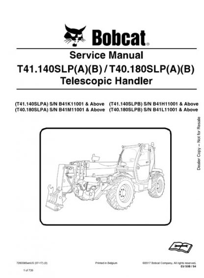 Bobcat TL358 -TL358DCW, TL358D, TL358HCW, TL358H Telescopic Handler Service Manual