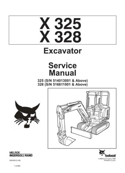 Bobcat X325, X328 Hydraulic Excavator Service Manual