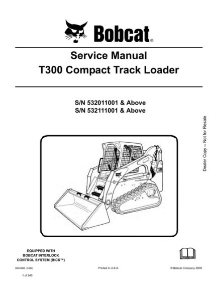 Bobcat T300 Compact Track Loader Service Repair Manual