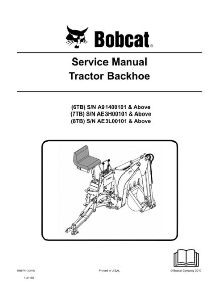Bobcat 6TB, 7TB, 8TB Tractor Backhoe Service Manual