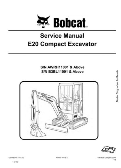 Bobcat E20 Compact Excavator Service Manual