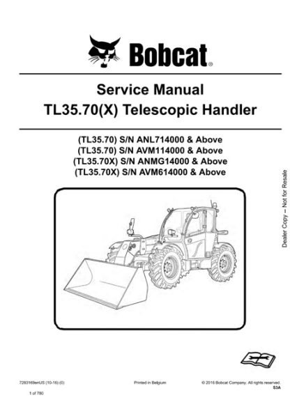 Bobcat TL35.70, TL35.70X Telescopic Handler Service Manual