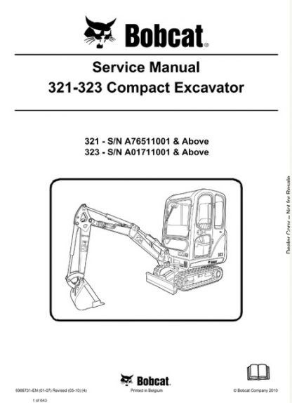 Bobcat 321 - 323 Compact Excavator Service Manual