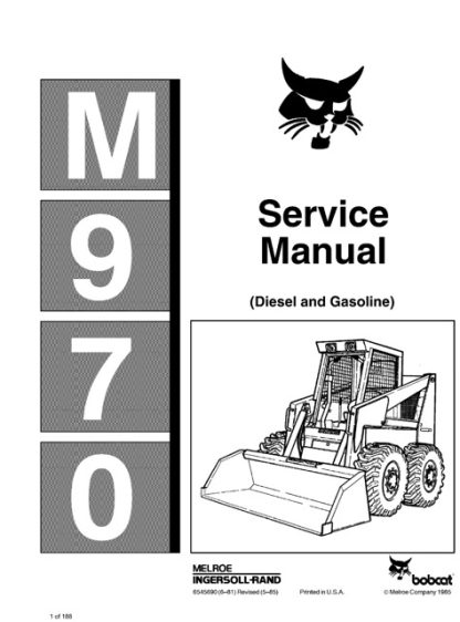 Bobcat M970 Diesel And Gasoline Skid Steer Loader Service Manual