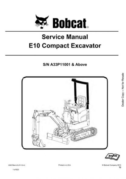 Bobcat E10 Compact Excavator Service Repair Manual