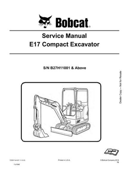 Bobcat E17Z Compact Excavator Service Manual