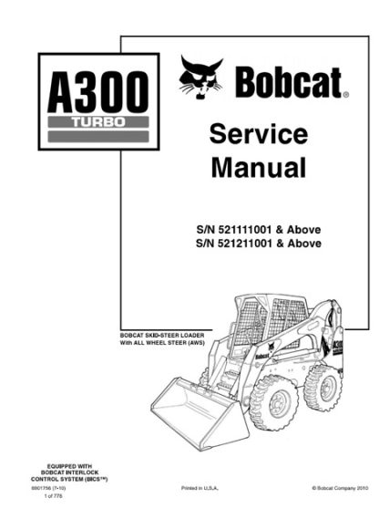 Bobcat A300 Turbo Skid Steer Loader Service Manual