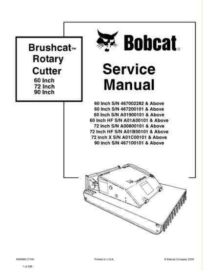 Bobcat 60 72 90 Inch Brushcat Rotary Cutter Service Manual