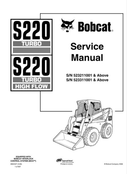 Bobcat S220 Turbo, S220 Turbo High Flow Skid - Steer Loader Service Manual