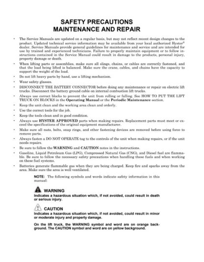 Hyster F024 (S135FT, S155FT) Forklift Service Manual
