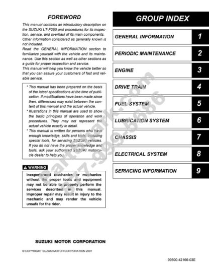 2002-2009 Suzuki LT-F250, LTF250 Ozark ATV Service Manual