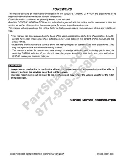 2008-2009 Suzuki LT-A400/F, LT-F400/F King Quad ATV Service Manual