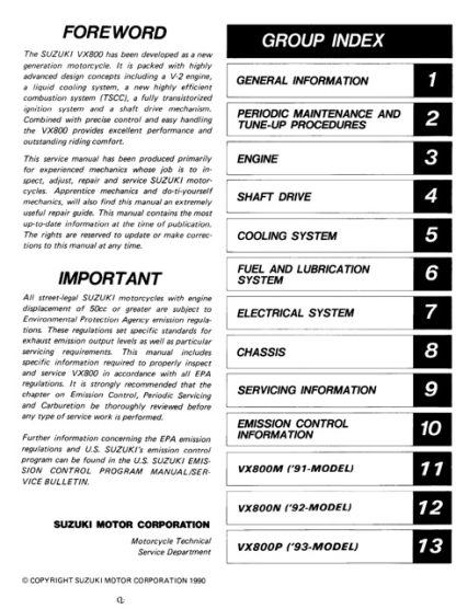 Suzuki VX800 1990-1993 Service Repair Manual