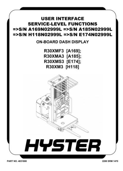 Hyster H118 (R30XM3) Forklift Service Manual