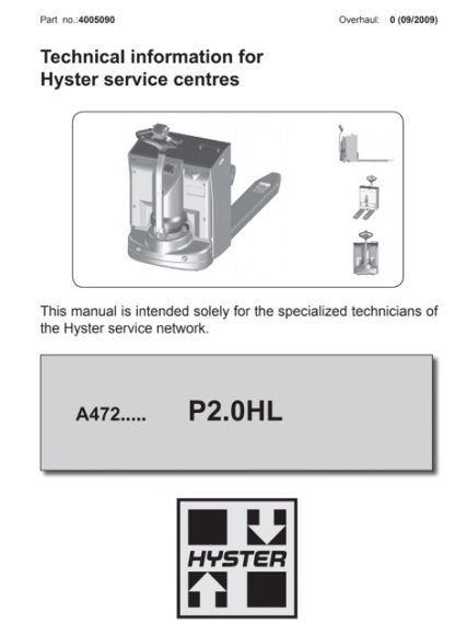Hyster A472 (P2.0HL) Forklift Service Repair Manual