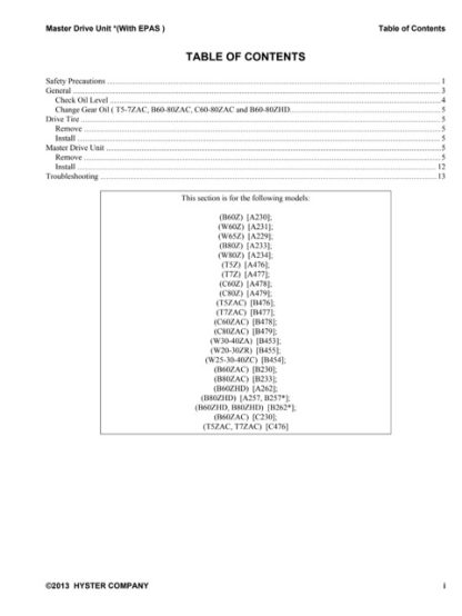 Hyster A257 (B80ZHD) Forklift Service Repair Manual