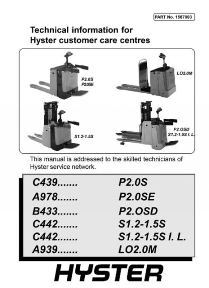 Hyster A978 (P2.0SE) Forklift Service Manual
