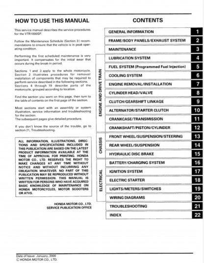 2000 HONDA VTR1000SP Service Repair Manual