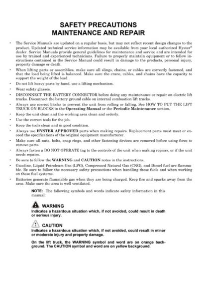 Hyster B265 (N35ZRS2, N40ZRS2, N30ZDRS2) Forklift Service Manual