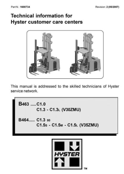 Hyster B464 Forklift Service Repair Manual