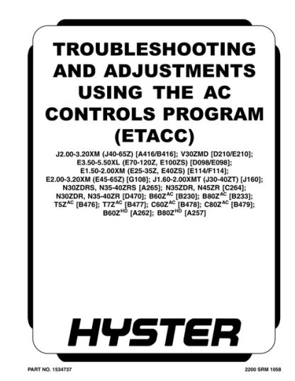 Hyster A416 (J40Z, J50Z, J60Z, J65Z) Forklift Service Manual